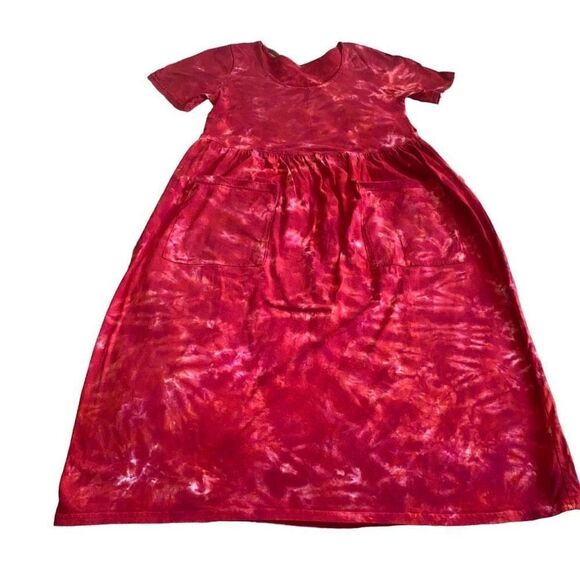 Hanes Dresses & Skirts - Cotton T-Shirt Dress With Pockets- Handmade Tie-dye- Shades Of Red-GUC- Medium